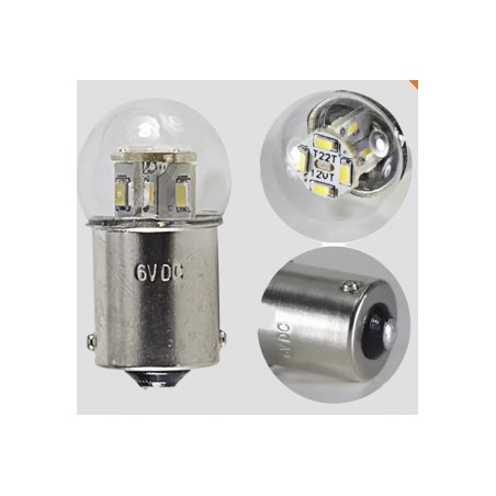 Ampoule LED 6 ou 12V - 5 W -BA15s - Eclairage de plaque - Blanc (L'unité)